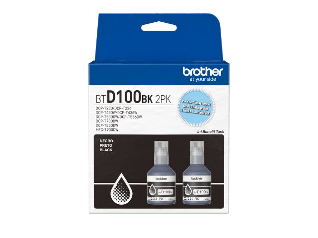 BOTELLA TINTA BROTHER PACK X2 BTD100BK2PKMEX SIST. CONTINUO 